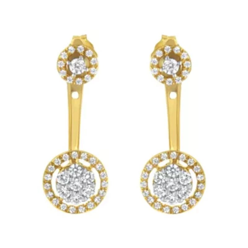 14K Yellow Gold Plated Silver 5/8 Ct Diamond Removable Stud and Dangle Earrings