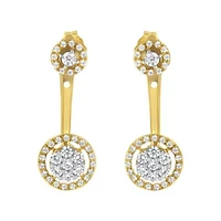 14K Yellow Gold Plated Silver 5/8 Ct Diamond Removable Stud and Dangle Earrings
