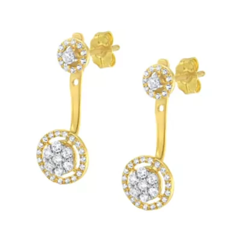 14K Yellow Gold Plated Silver 5/8 Ct Diamond Removable Stud and Dangle Earrings