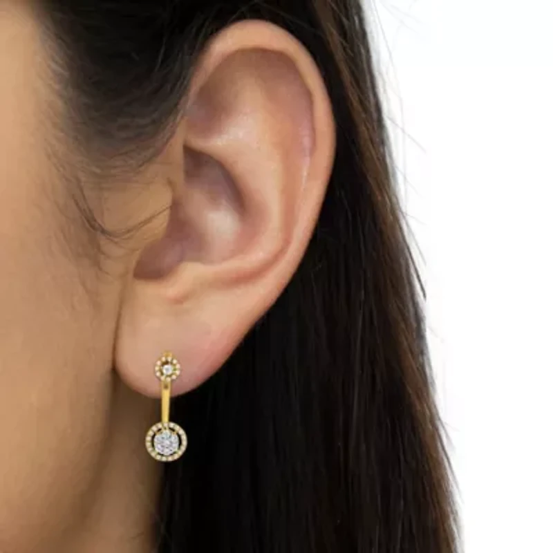 14K Yellow Gold Plated Silver 5/8 Ct Diamond Removable Stud and Dangle Earrings