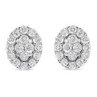 Silver 1 1/2 Ct RoundDiamond Oval Shaped Stud Earrings