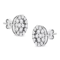 Silver 1 1/2 Ct RoundDiamond Oval Shaped Stud Earrings