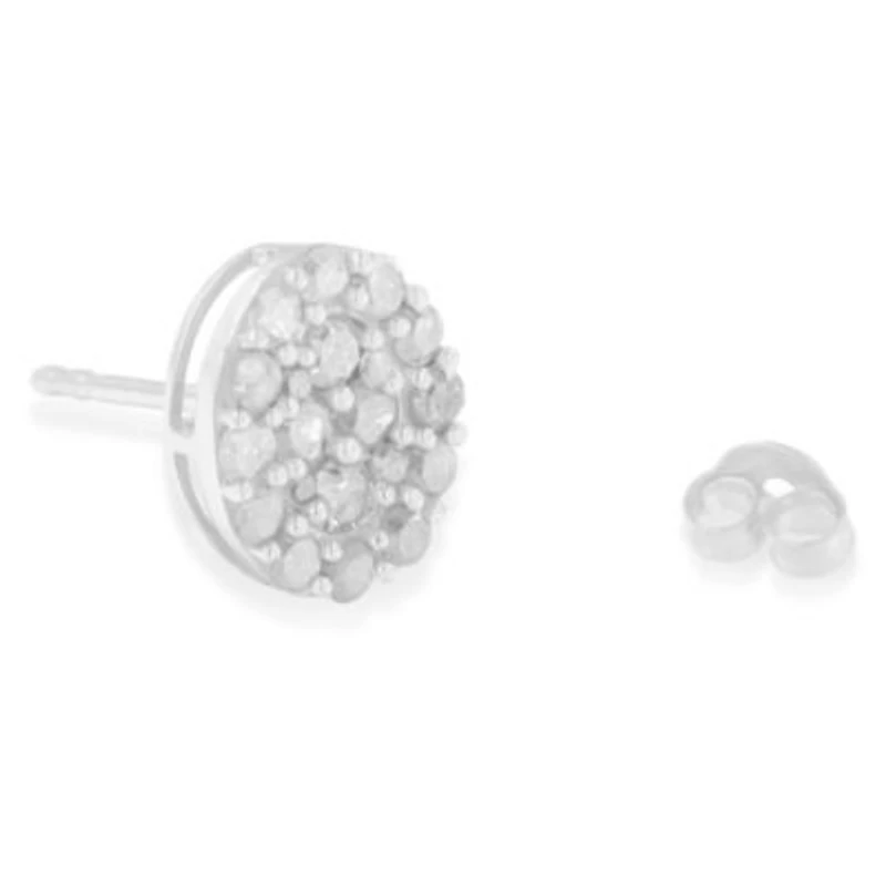 Silver 1 1/2 Ct RoundDiamond Oval Shaped Stud Earrings