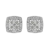 Silver 1/4 Ct Round Diamond Square Shape Milgrain Stud Earrings