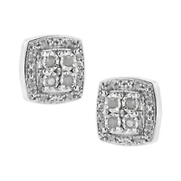 Silver 1/4 Ct Round Diamond Square Shape Milgrain Stud Earrings