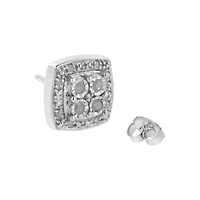 Silver 1/4 Ct Round Diamond Square Shape Milgrain Stud Earrings