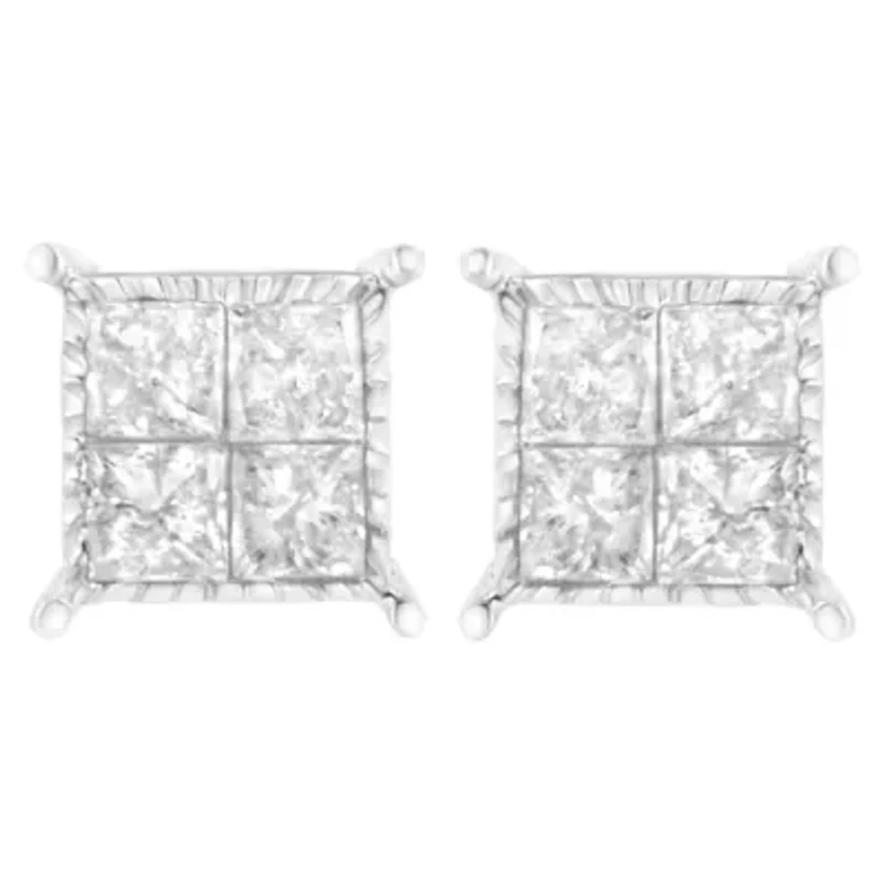 Sterling Silver 3/4 Ct Composite Diamond Stud Earrings
