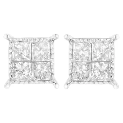Sterling Silver 3/4 Ct Composite Diamond Stud Earrings