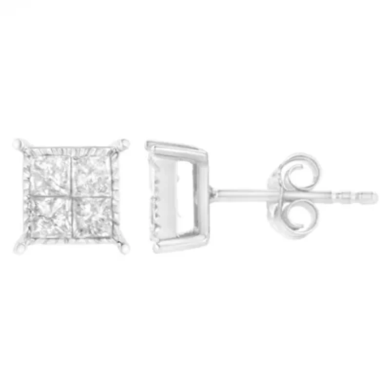 Sterling Silver 3/4 Ct Composite Diamond Stud Earrings