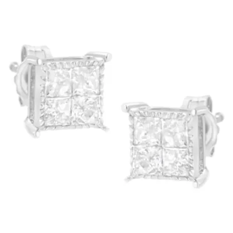 Sterling Silver 3/4 Ct Composite Diamond Stud Earrings