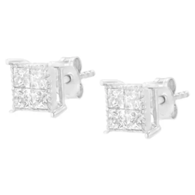 Sterling Silver 3/4 Ct Composite Diamond Stud Earrings