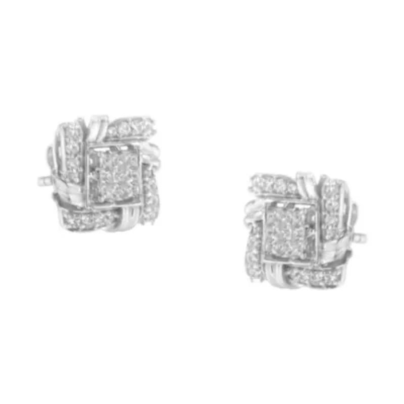 Silver 1/2 Ct RoundDiamond Stud Earrings