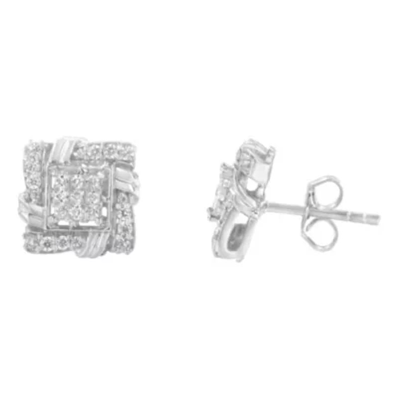 Silver 1/2 Ct RoundDiamond Stud Earrings
