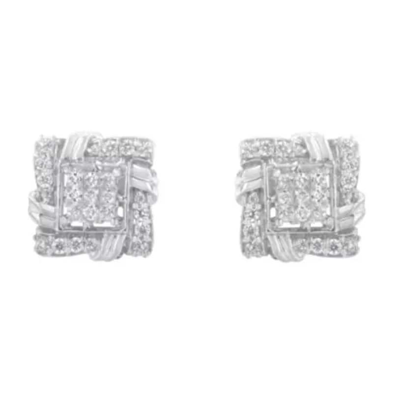 Silver 1/2 Ct RoundDiamond Stud Earrings