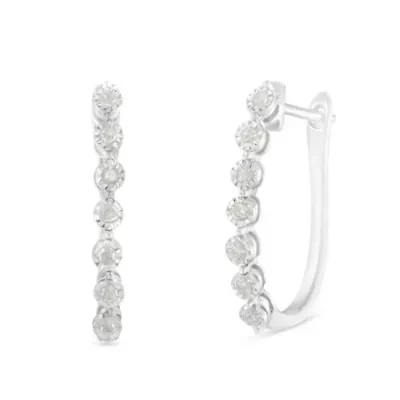 Silver 1/2 Ct Miracle- Diamond 7 Stone Hoop Earrings  