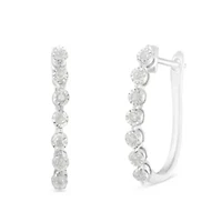 Silver 1/2 Ct Miracle- Diamond 7 Stone Hoop Earrings  