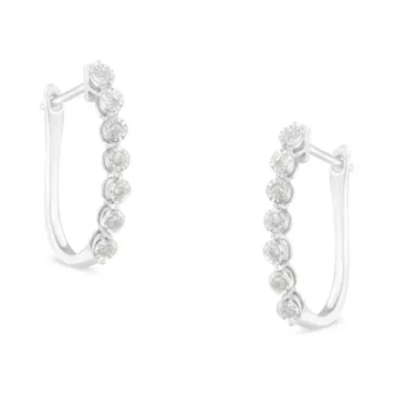 Silver 1/2 Ct Miracle- Diamond 7 Stone Hoop Earrings  