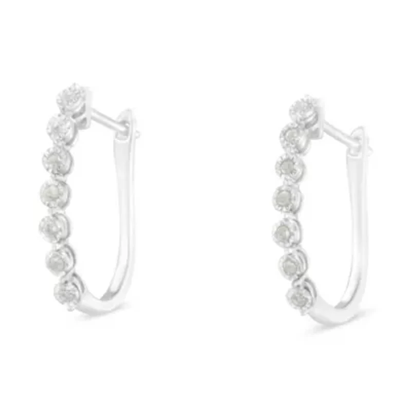 Silver 1/2 Ct Miracle- Diamond 7 Stone Hoop Earrings  
