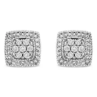 Silver 1/2 Ct Diamond Miligrain Square Shape Stud Earrings