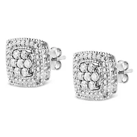 Silver 1/2 Ct Diamond Miligrain Square Shape Stud Earrings