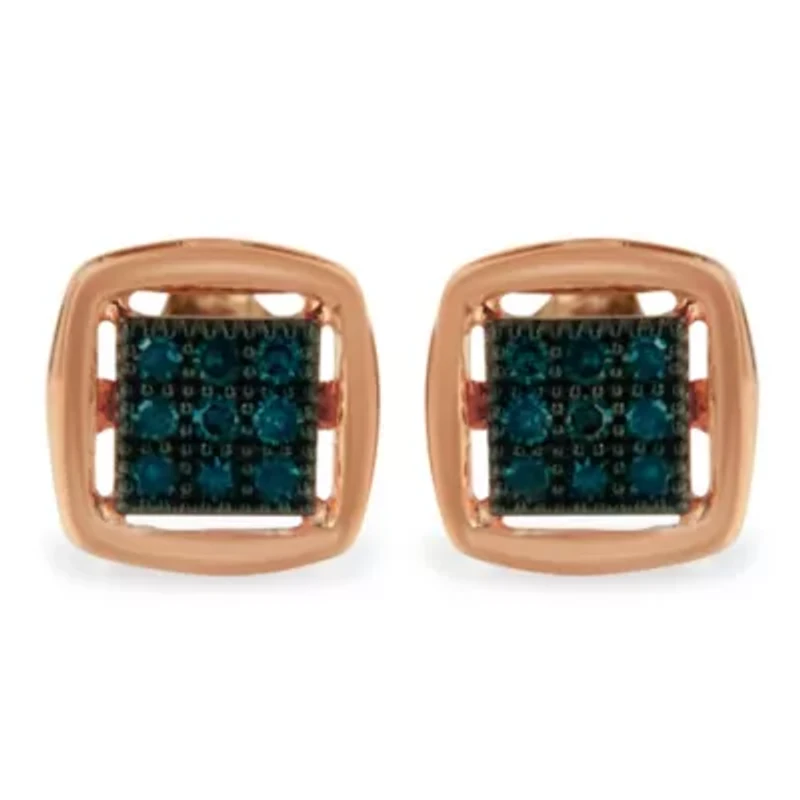 Rose Plated Sterling Silver Rose Diamond Stud Earring