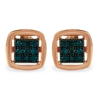 Rose Plated Sterling Silver Rose Diamond Stud Earring