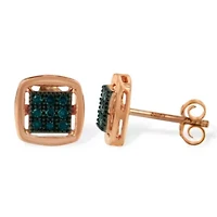 Rose Plated Sterling Silver Rose Diamond Stud Earring