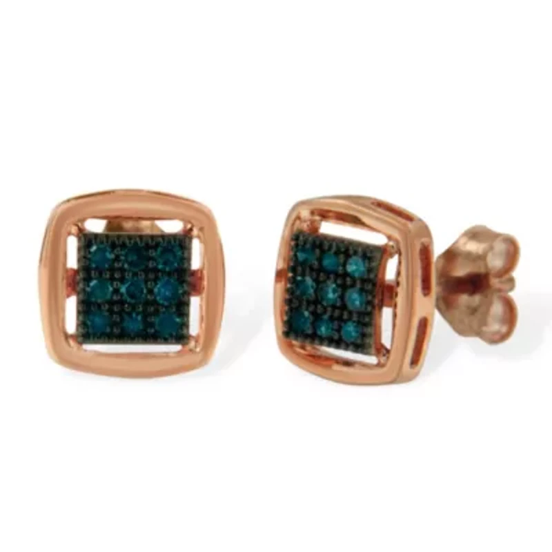 Rose Plated Sterling Silver Rose Diamond Stud Earring