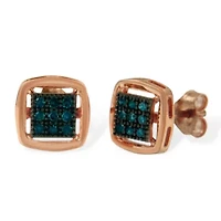 Rose Plated Sterling Silver Rose Diamond Stud Earring