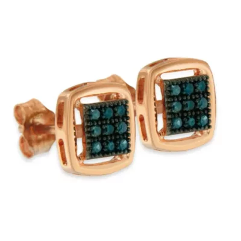 Rose Plated Sterling Silver Rose Diamond Stud Earring