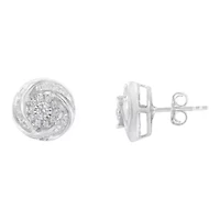 Silver 3/4 Ct Round and BaguetteDiamond Love Knot Stud Earring