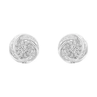 Silver 3/4 Ct Round and BaguetteDiamond Love Knot Stud Earring