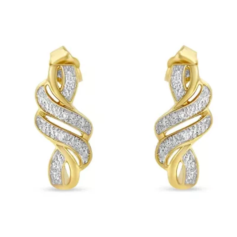 Yellow Plated Sterling Silver Round Diamond Swirl Earrings