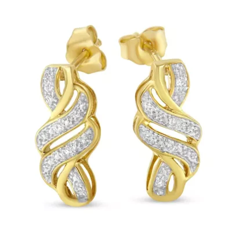 Yellow Plated Sterling Silver Round Diamond Swirl Earrings