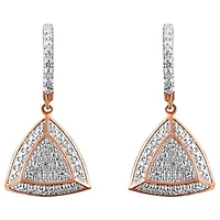 10K Rose Gold Plated Silver Round Diamond Fashion Dangle Earrings