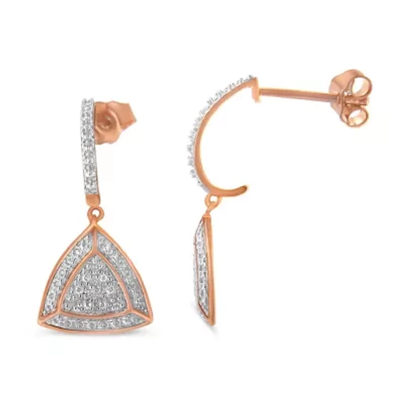 10K Rose Gold Plated Silver Round Diamond Fashion Dangle Earrings