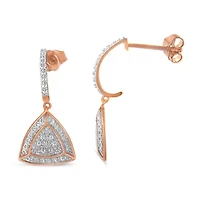 10K Rose Gold Plated Silver Round Diamond Fashion Dangle Earrings
