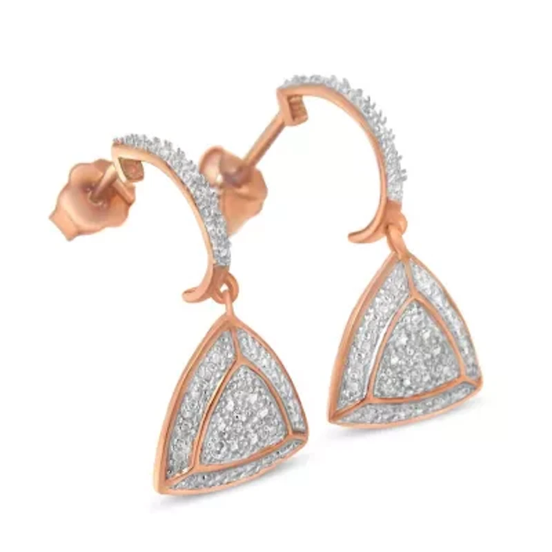 10K Rose Gold Plated Silver Round Diamond Fashion Dangle Earrings