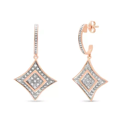 14K Rose Gold Plated Silver RoundDiamond Accent Dangle Rhombus Earrings