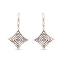14K Rose Gold Plated Silver RoundDiamond Accent Dangle Rhombus Earrings