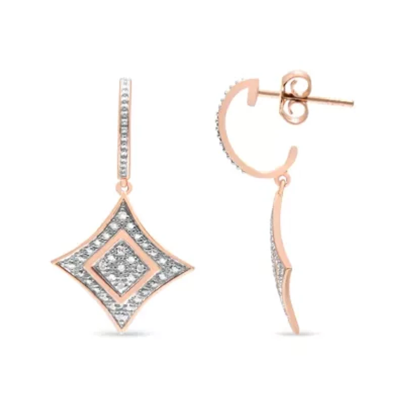 14K Rose Gold Plated Silver RoundDiamond Accent Dangle Rhombus Earrings