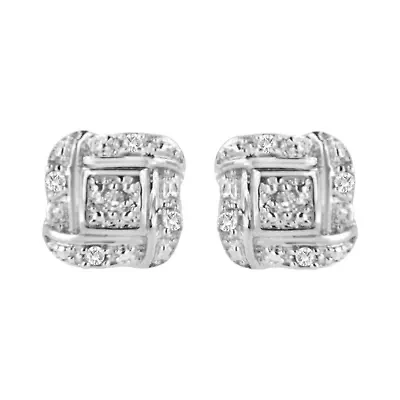 Silver Round Diamond Square Stud Earrings
