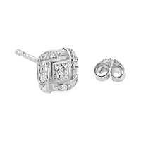 Silver Round Diamond Square Stud Earrings