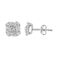 Silver RoundDiamond Accent Swirl Square Knot Stud Earrings