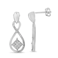 Silver RoundDiamond Accent Tilted Square and Infinity Drop Earrings