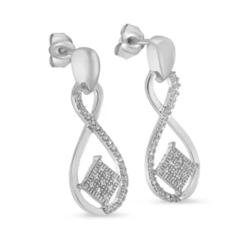 Silver RoundDiamond Accent Tilted Square and Infinity Drop Earrings