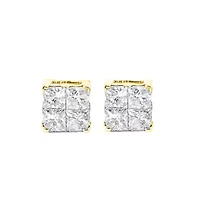 10K Yellow Gold Plated Silver 1.0 Ct Princess Composite Multi Stone Stud Earrings