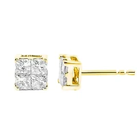 10K Yellow Gold Plated Silver 1.0 Ct Princess Composite Multi Stone Stud Earrings