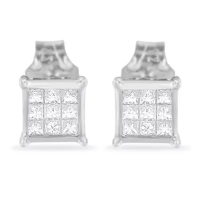 Sterling Silver Princess Diamond Square Stud Earrings