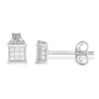 Sterling Silver Princess Diamond Square Stud Earrings